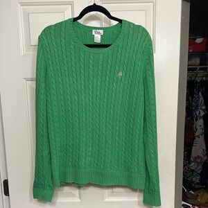 Lilly Pulitzer Green Crew Neck Cable Knit Sweater